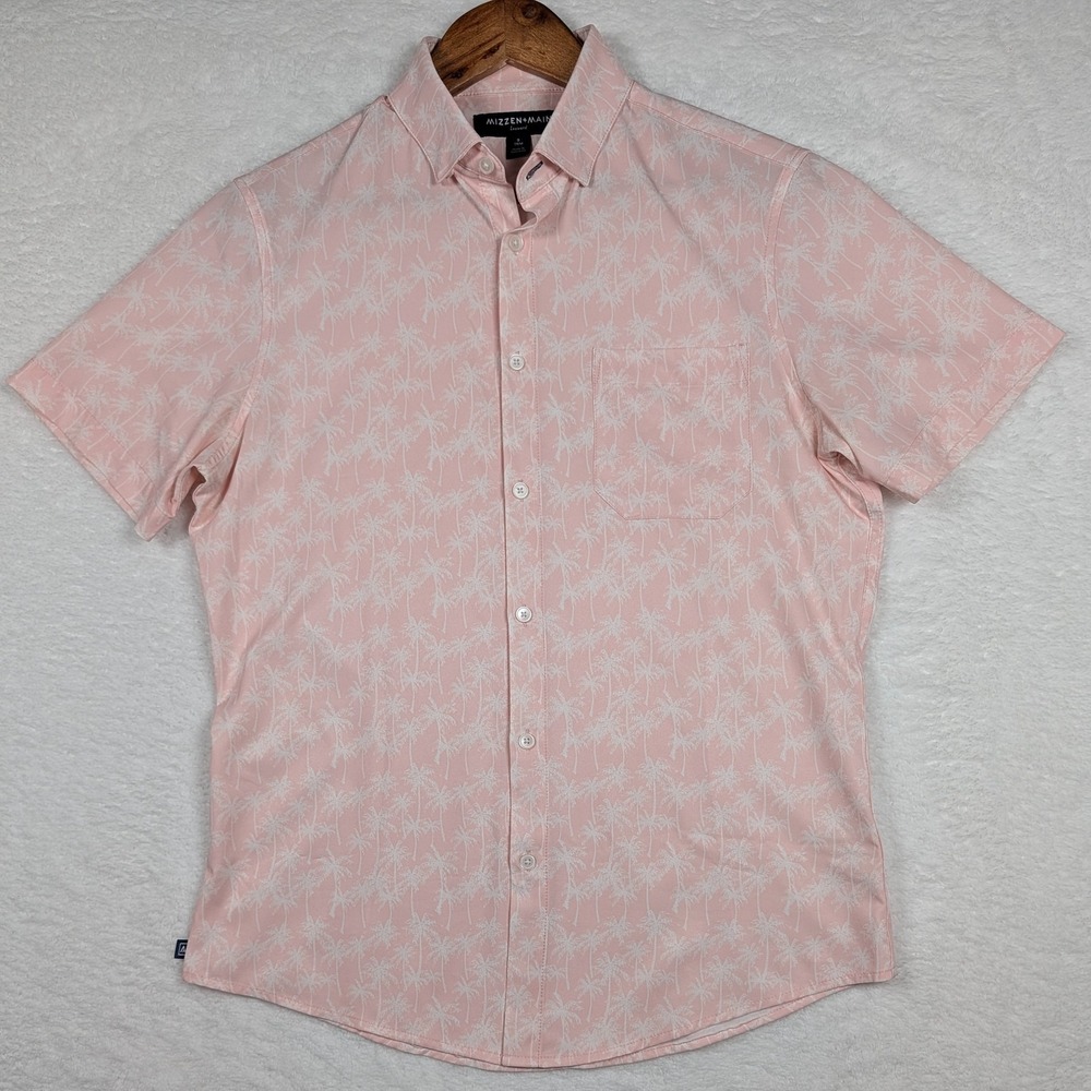 Mizzen+Main Shirt Mens Small Pink Palm Tree Leeward Trim Stretch SS Button Up - Picture 2 of 10